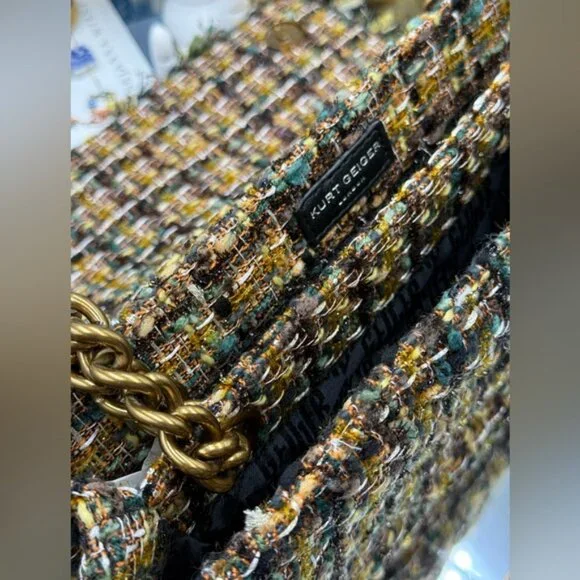 🆕 KURT GEIGER LONDON 🧿 NWOT Large Kensington X Tweed Shoulder Bag, Black Brown - Picture 15 of 16